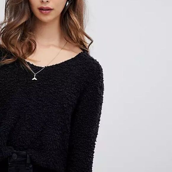 FREE PEOPLE | Popcorn Crop Sweater - Black - Picture 3 of 15